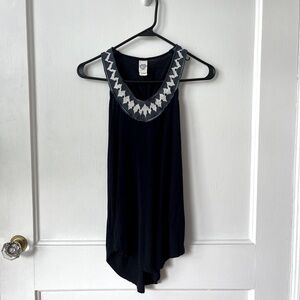 Navy Lucca Couture Sleeveless Top with Embroidered Neckline